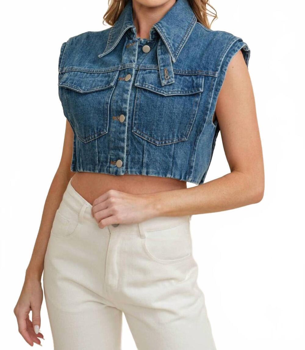 NEW CLOUD TEN women's canyon cutoff button up vest in blue